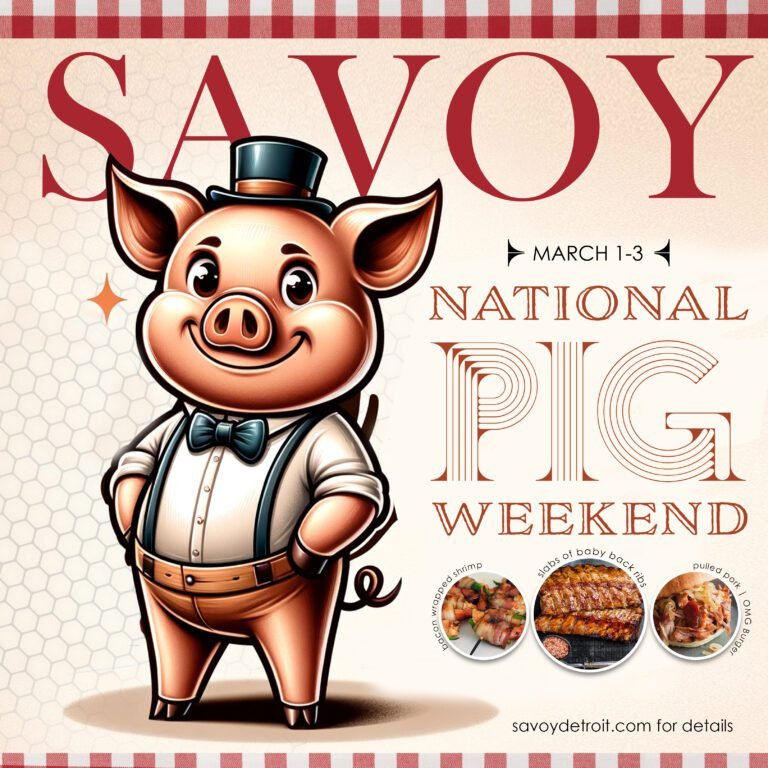 The SAVOY Restaurant observes national pig day by adding slabs of ribs to the menu along with our usual offerings of pulled-pork, burgers and chops.